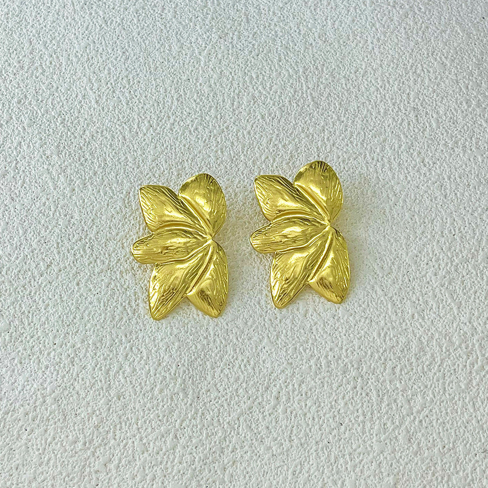 Light Luxury High-grade Irregular Oil Pressure Stainless Steel Gold Plated Stud Earrings