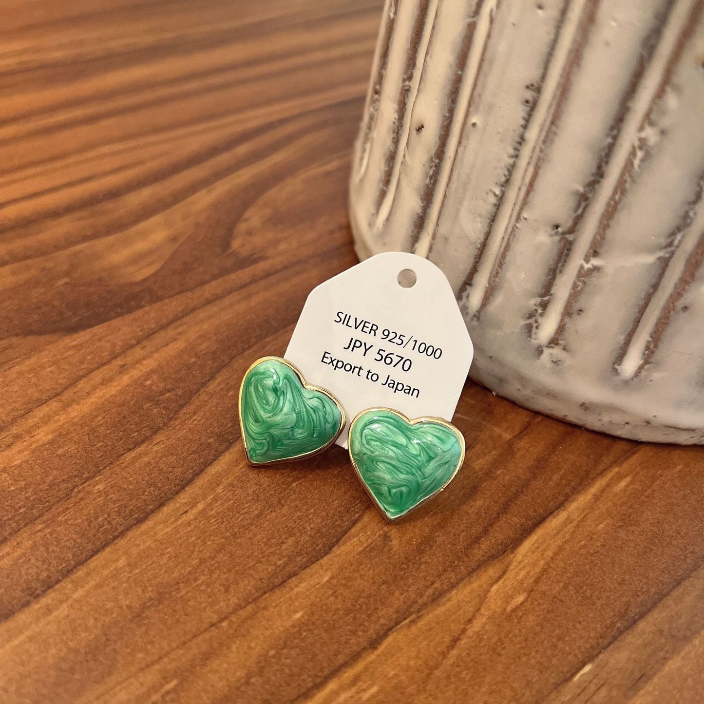 Women's Green Drip Glazed Enamel Love Heart Earrings