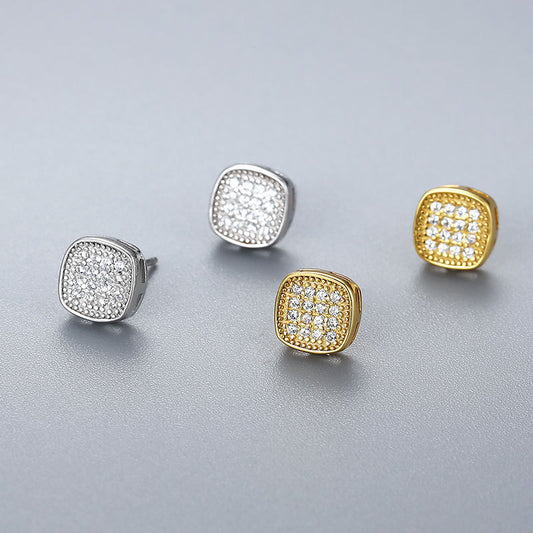 Women's Sier Fashion And Square Zircon Electroplated Earrings