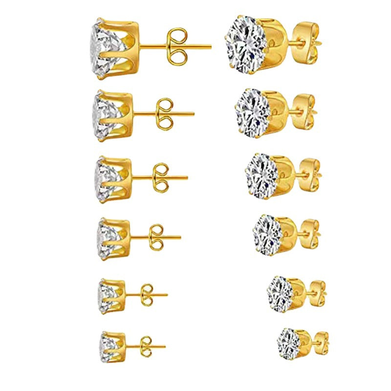 Stainless Steel Zircon Exquisite Elegant Wild Stud Earrings