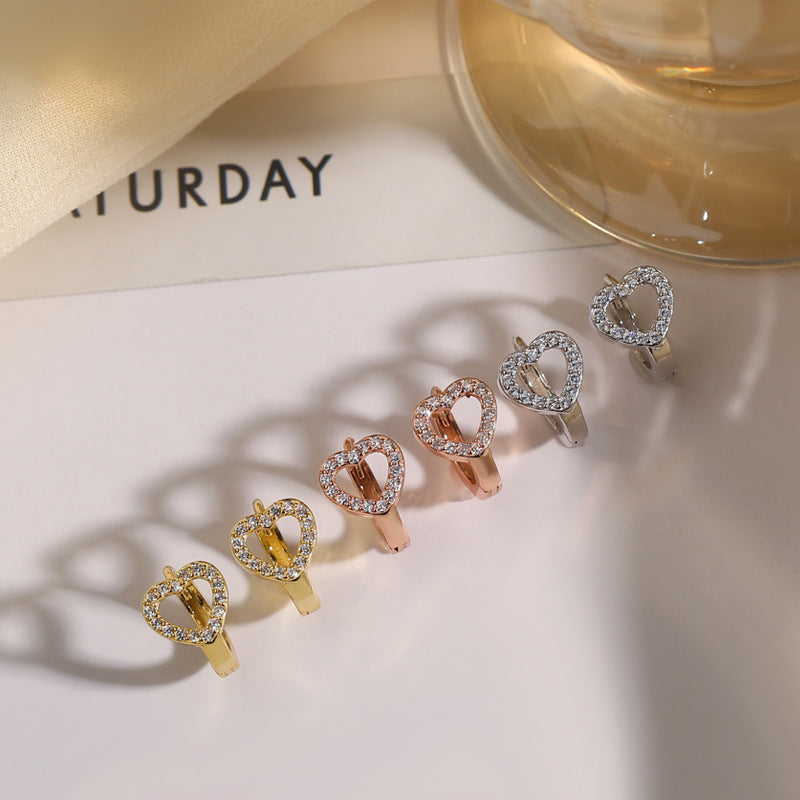Gold Heart-shaped Sier Trendy Love Heart Female Korean Fashion Ear Rings