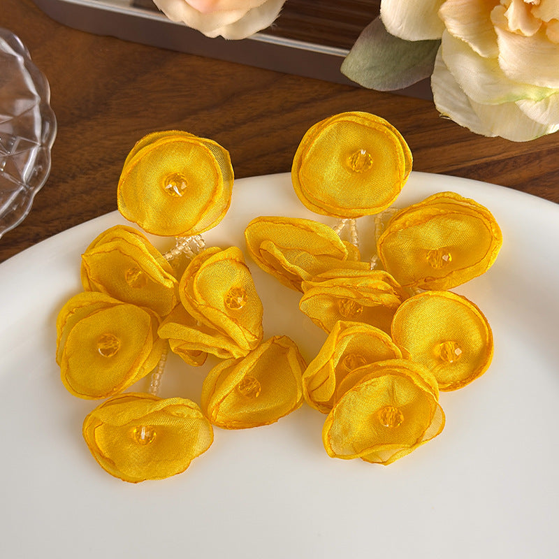 Women's Yellow Flower Mesh Vacation Style Niche High-grade Rings