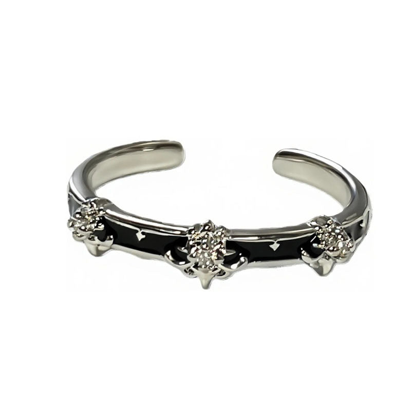 Retro Affordable Luxury Asterism Flower-de-luce Hand Painted Enamel Couple Cold Ring