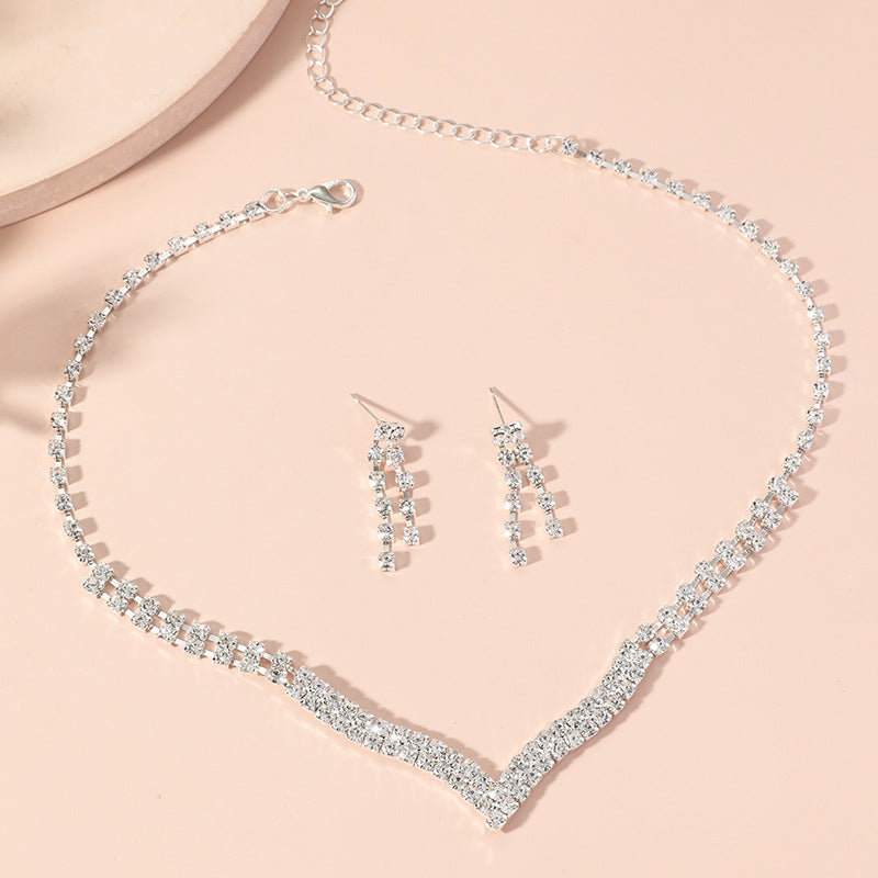Popular Water Drop Rhinestone Two-piece Fashion Jewelry Set