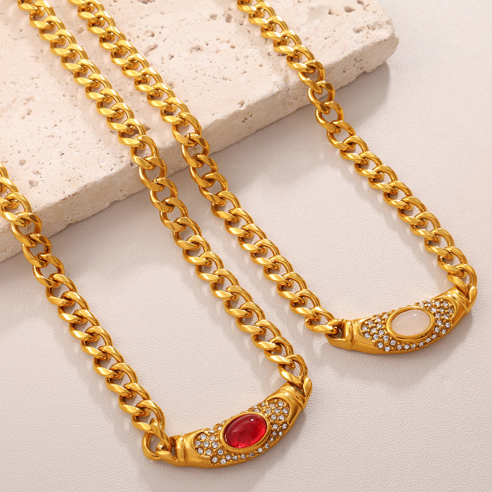 Inlaid Opal Retro Style Geometric Clavicle Necklaces