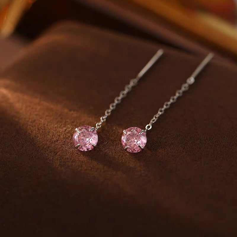 Women's Simple Zircon Light Luxury Tassel High Sense Korean Style Temperamental Earrings