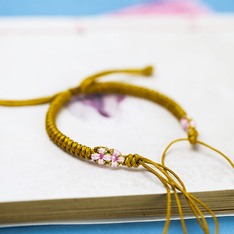 Bracelets en corde tressée avec nœud en fleur de pêche, sangle de transport exquise