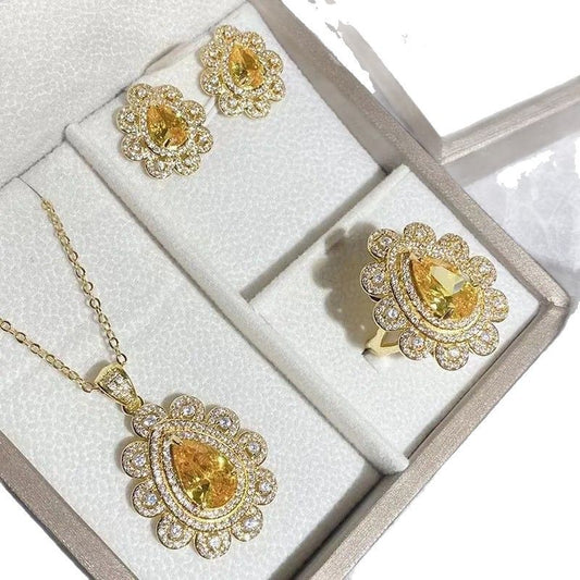 Full Diamond Elegance Retro Three-piece Ear Light Jewelry Set