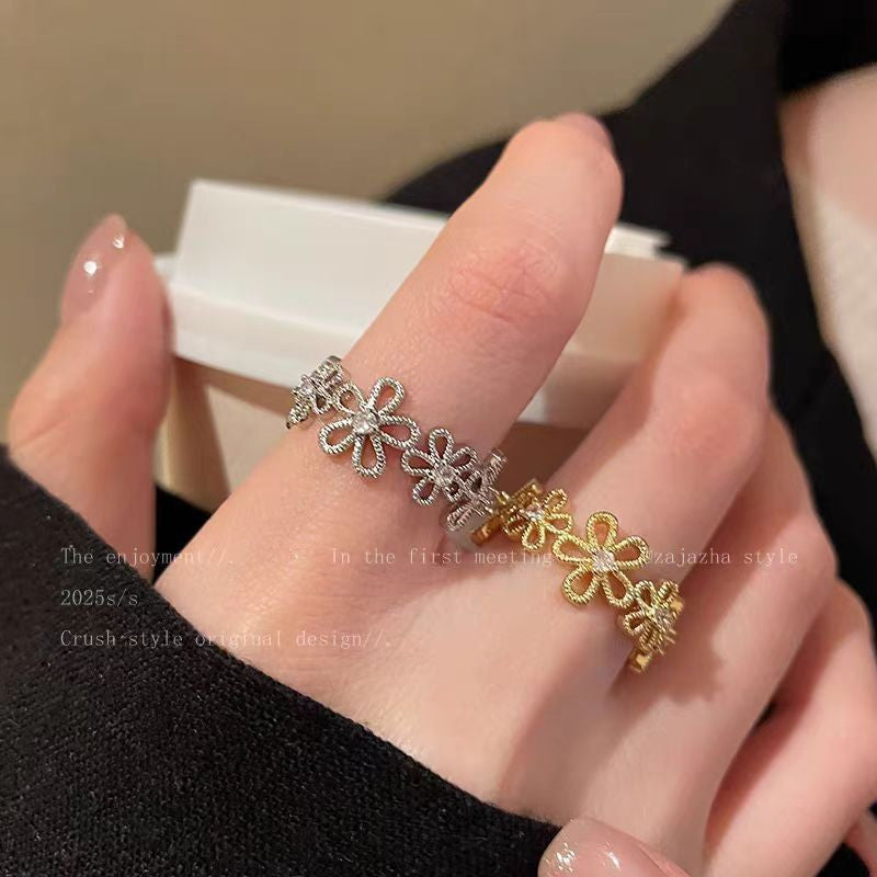 Korean Lace Zircon Flower Light Luxury High Sense Rings