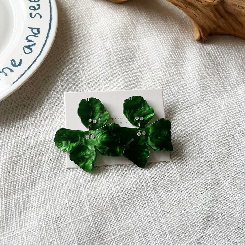 Acrylic Petal Female Sier Needle Personality Fashion Korean Stud Earrings