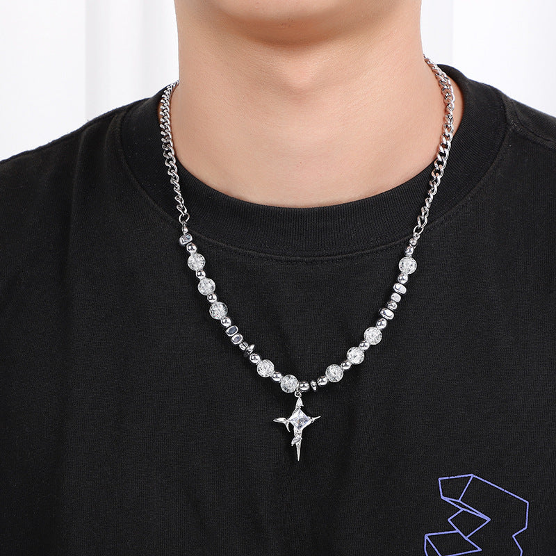 Men's Titanium Steel Pearl Cross Light Luxury Minority Necklace