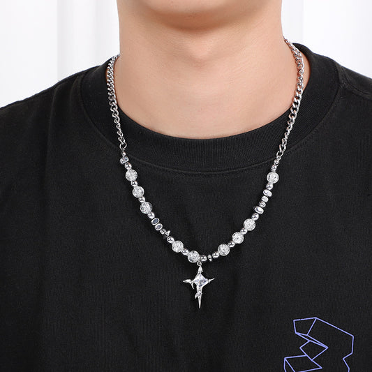 Men's Titanium Steel Pearl Cross Light Luxury Minority Necklace