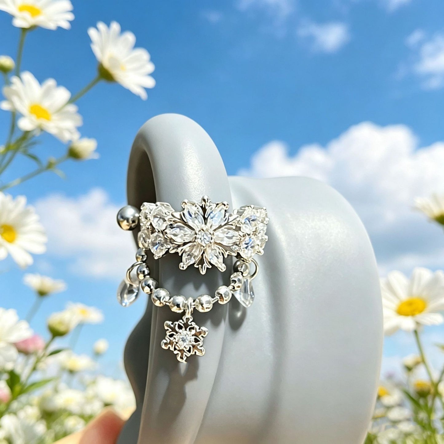 Chain Snowflake Ear Bone Fashion Fresh Temperament Lady Joker Detachable Rings