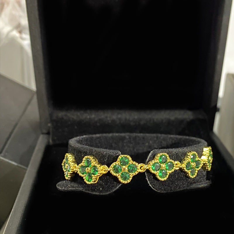 Clover Colored Gems Zircon Plated Simple Bracelets