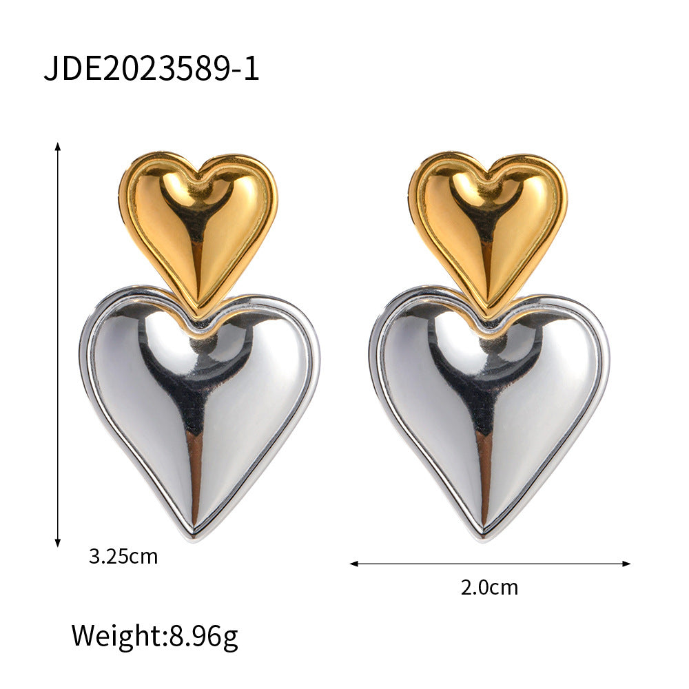 Women's Style Gold Stainless Steel Heart-shaped And Earrings