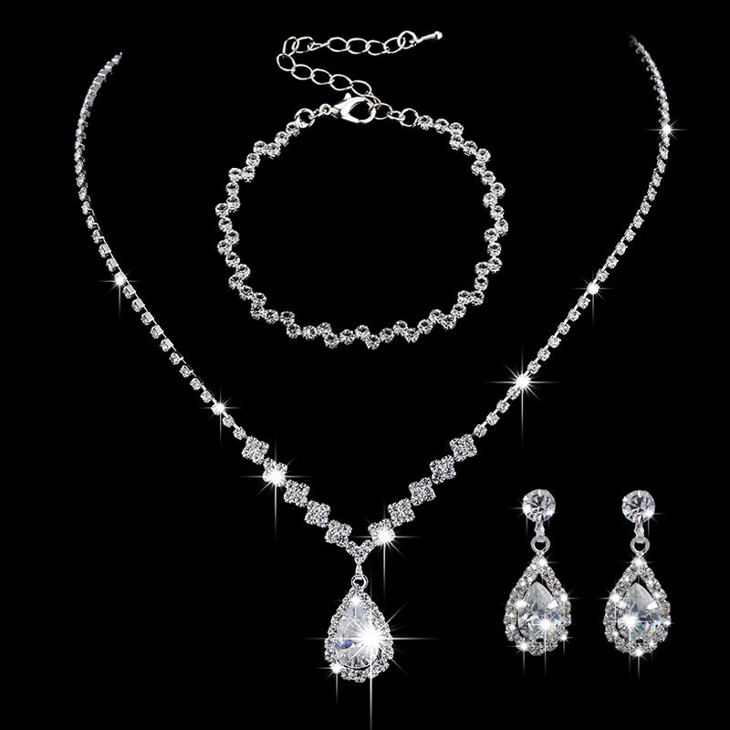 Zircon Water Drop Eardrops Bride Wedding Jewelry Set
