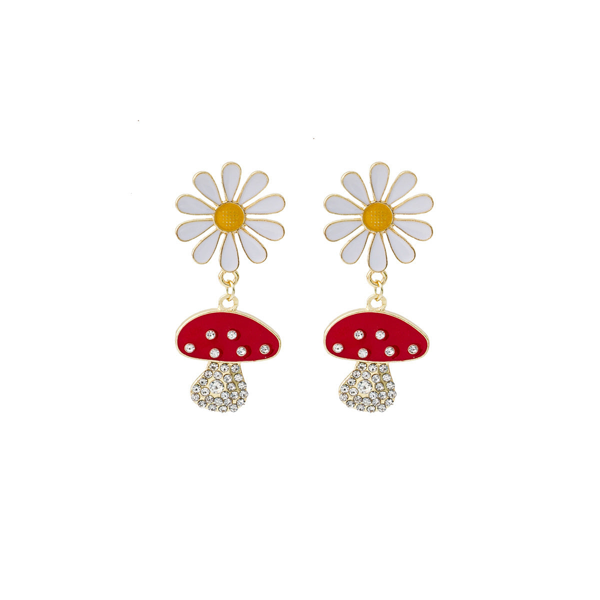 Boucles d'oreilles en forme de champignon pour femmes, petites marguerites blanches, douces, créatives, à la mode