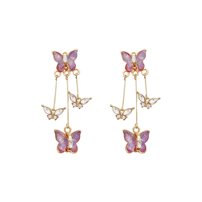 Women's Needle Purple Butterfly Light Luxury High-grade Earrings