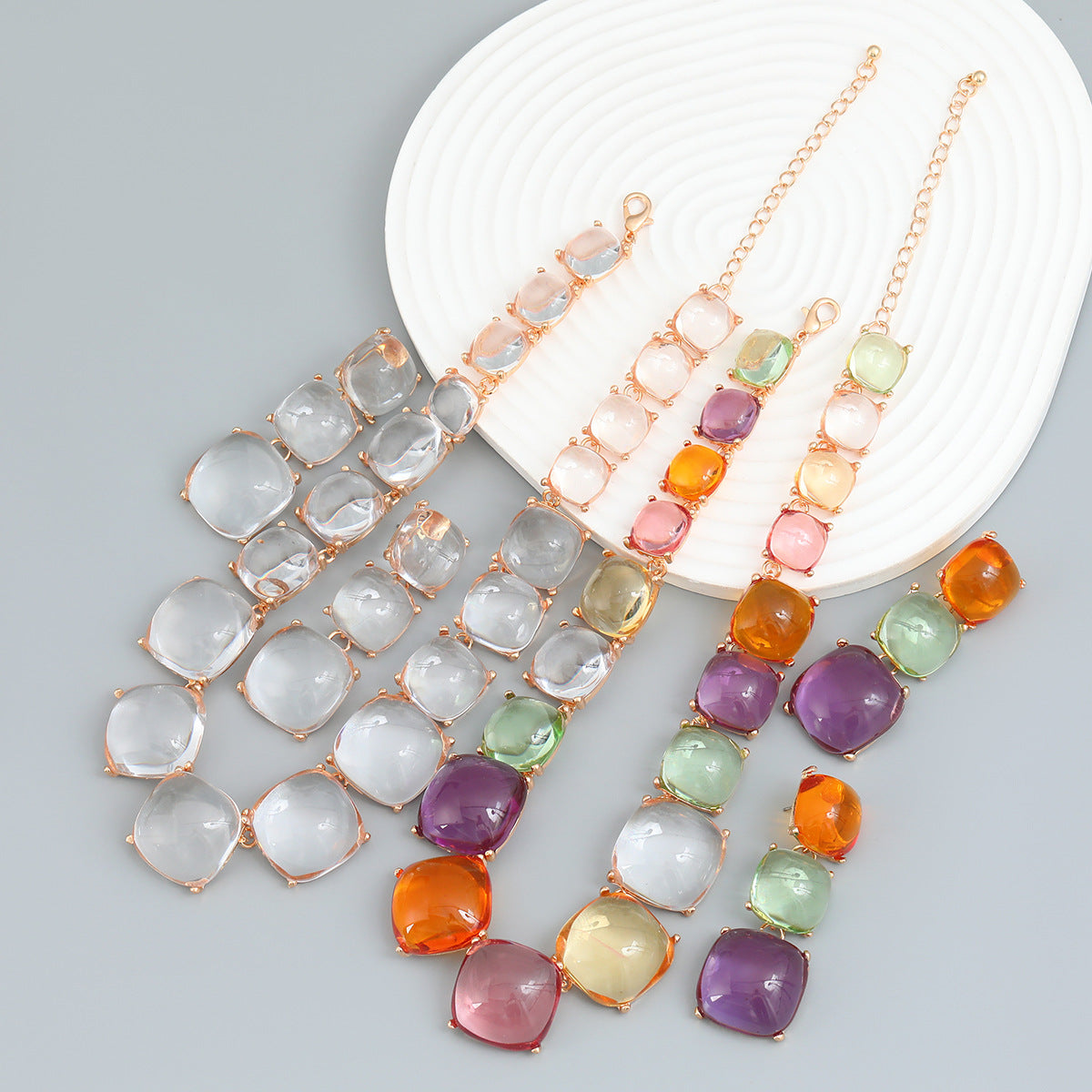 Female Square Alloy Resin Bohemian Ethnic Jewelry Set