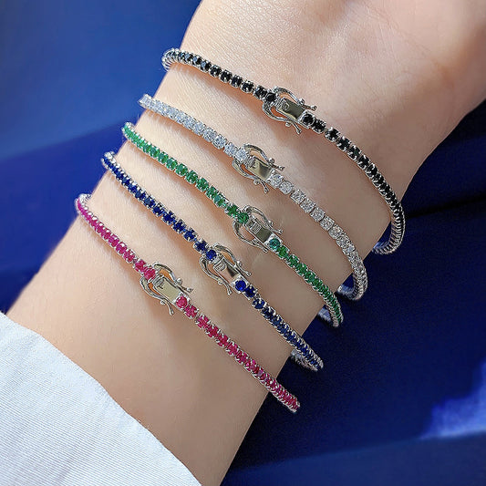 Women's Sier Tennis Chain Single Row Rhinestone Bracelets