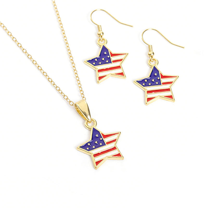 Flag Five-pointed Star Alloy Drop Oil Jewelry Set