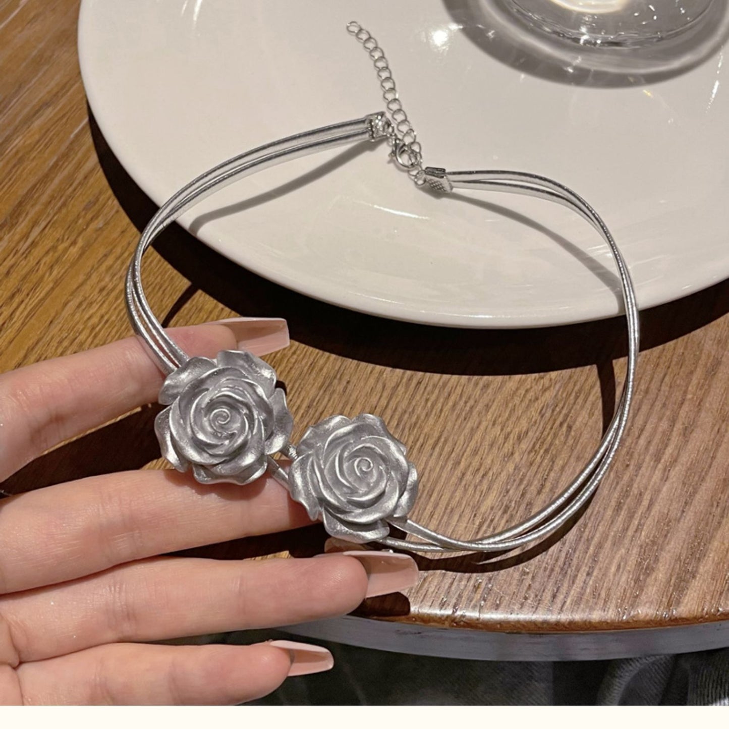 Silber Rose Schlüsselbeinkette Nischentasche Süße coole heiße Halsketten