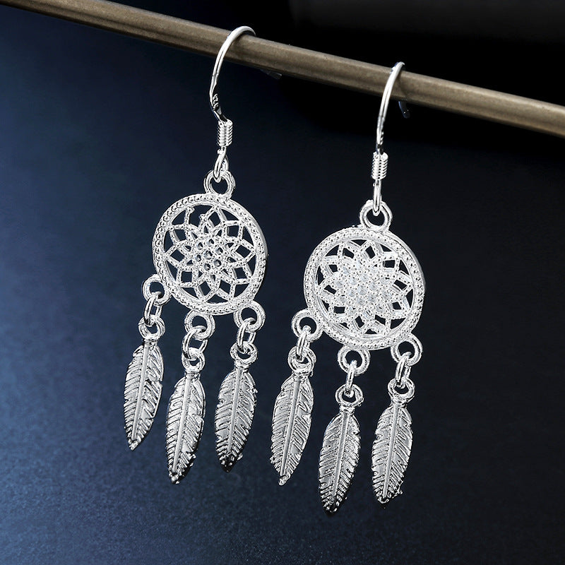 Dream Catcher Sier Plated Vintage Hollow Earrings