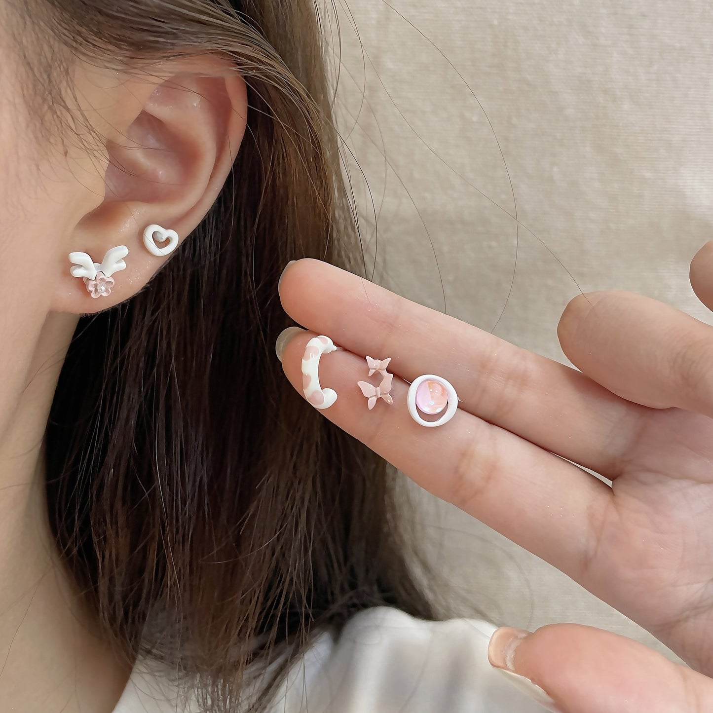 Color Shaped Ear Set Sweet Niche Mori Earrings