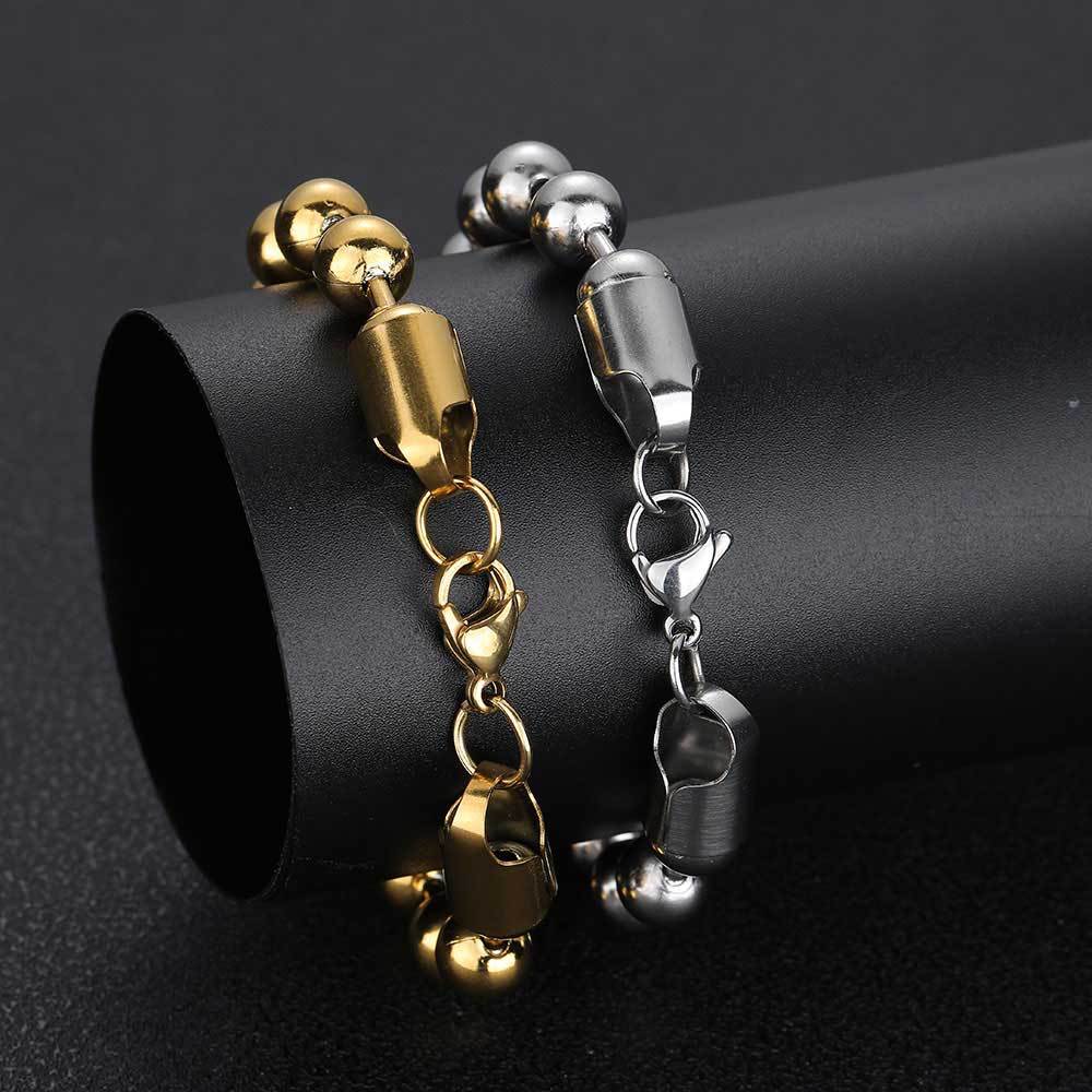 Men's Glass Bead Chain Ball Stainless Steel Bracelets