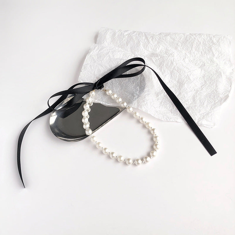 Women's Pearl Black Ribbon For Simple Cold Necklaces