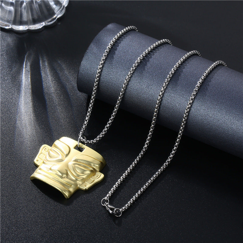 Fashion Chinese Golden Mask Retro Shensi Hip Hop Necklaces