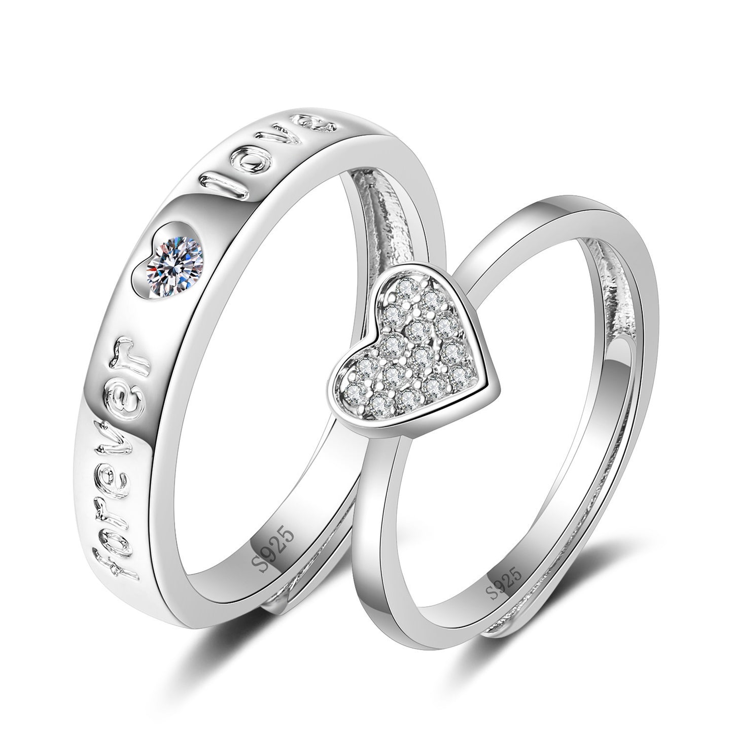 Women's & Men's Style Couple Sier Plated Open Live Rings