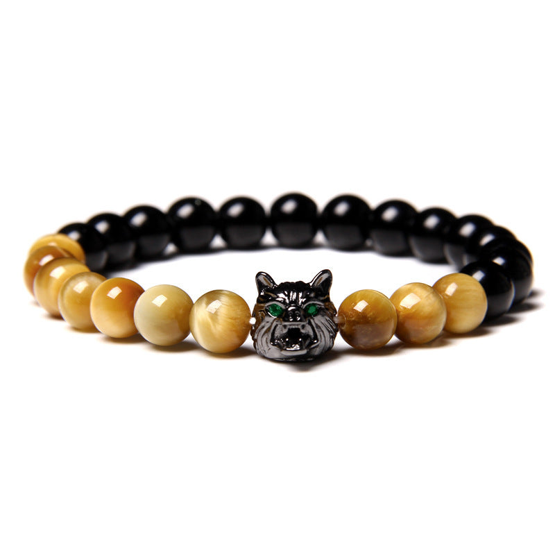 Men's Natural Water Sticky Beads Inlaid Zircon Wolf Bracelets