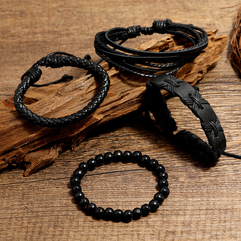 Bracelets combinés de costume en cuir personnalisés tissés vintage pour hommes