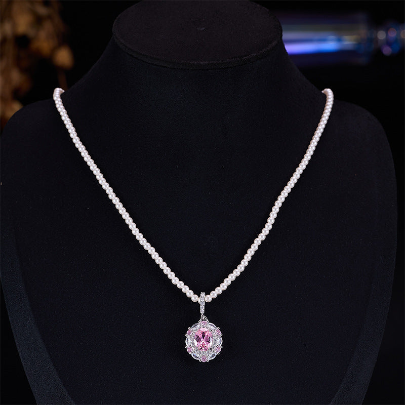 Ear Pearl Oval Zircon High-grade Dinner Jewelry Set