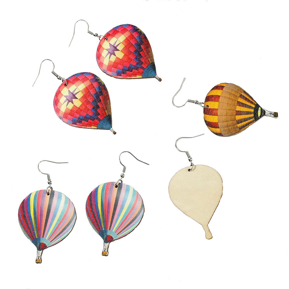 Colorful Hot Air Balloon Wooden Exaggerating Earrings