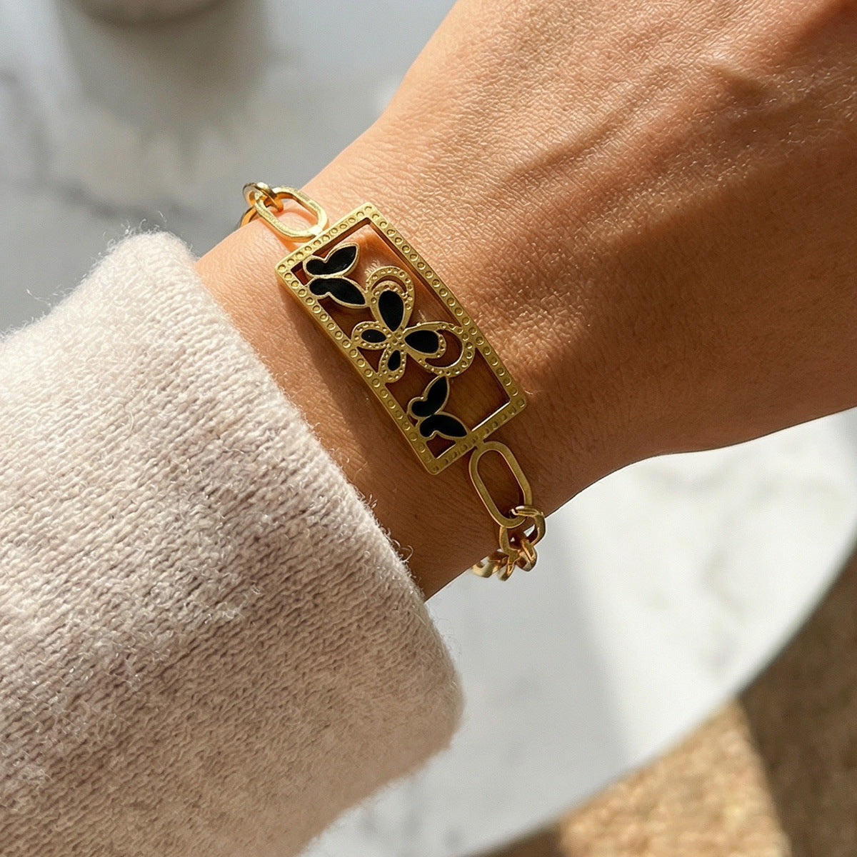 Hollow Butterfly Square Retro Design Minority Bracelet