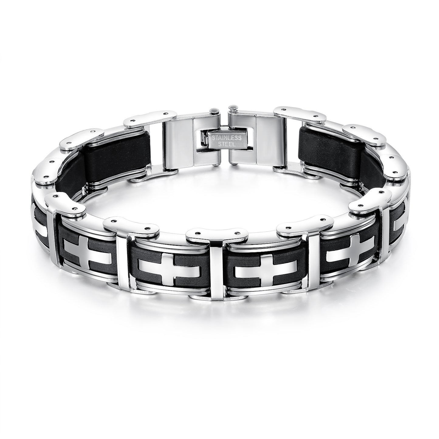 Herren-Armbänder mit kreativem Ornament, klassisches Kreuz, Edelstahl, Kieselgel