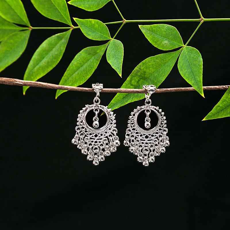 Women's Ethnic Geometric Tassel Ear Clip Miao Sier Retro Elegant Earrings
