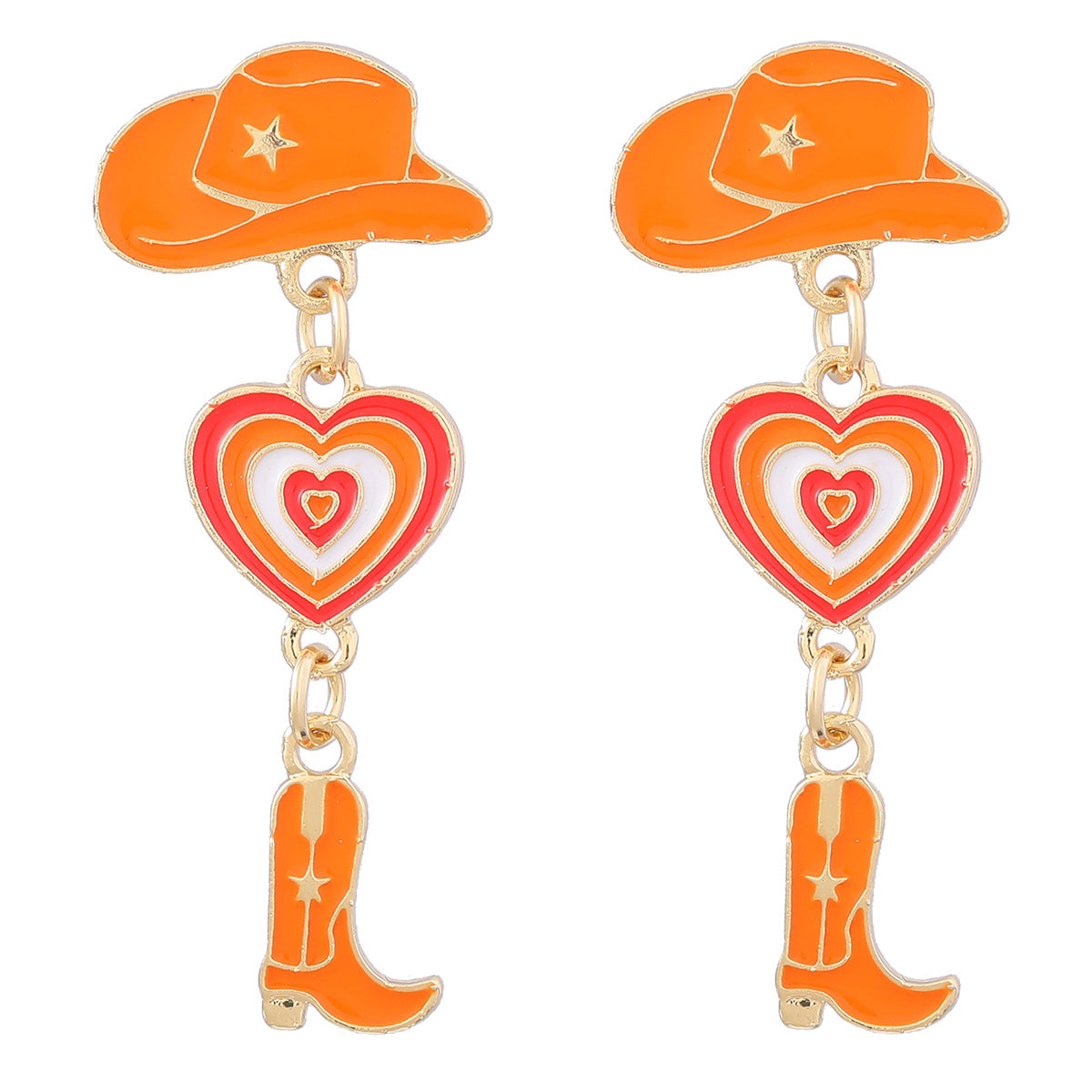 Women's Alloy Dripping Western Cowboy Hat Boots Love Heart Earrings