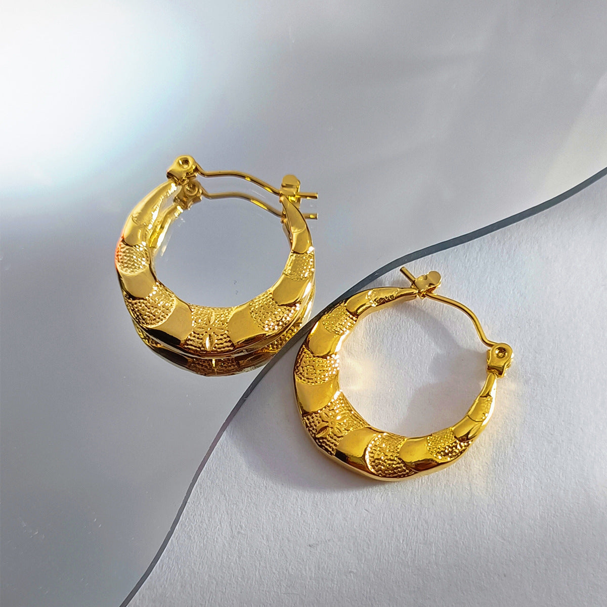 Oil Pressure Craft Titanium Steel Vacuum Gold Plating High Sense Earrings