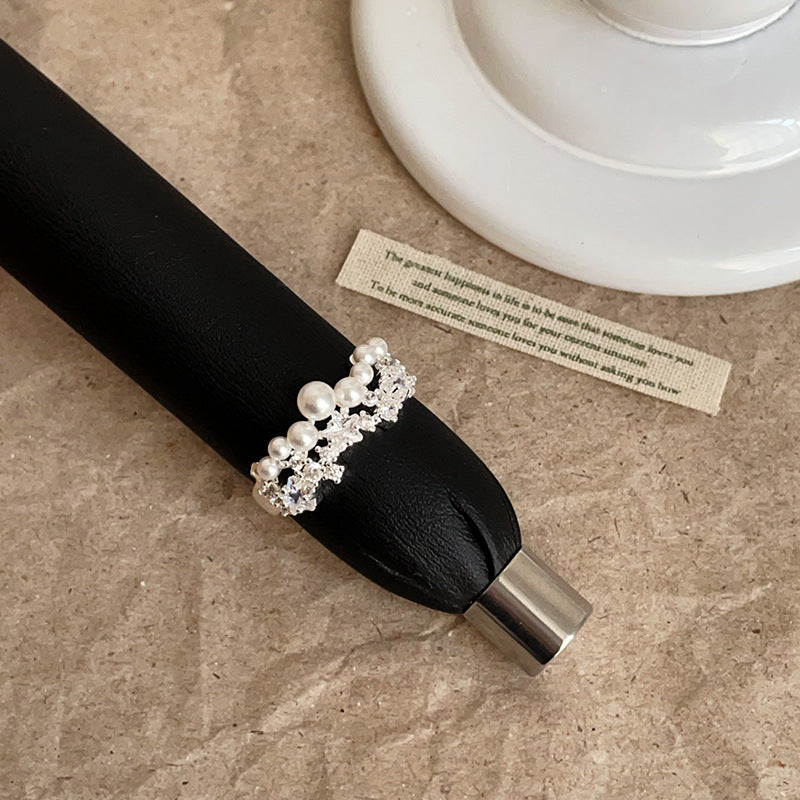 Lux Starry Pearl Zircon Female High Sense Retro Rings