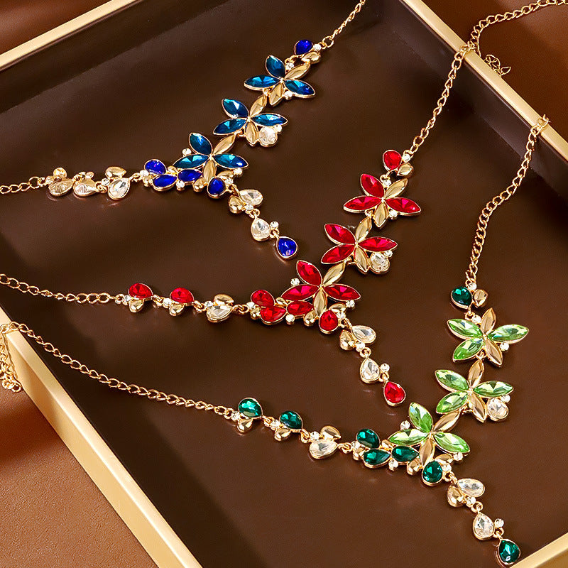 Female Alloy Diamond Full Flower Exaggerated Sweater Jewelry Set