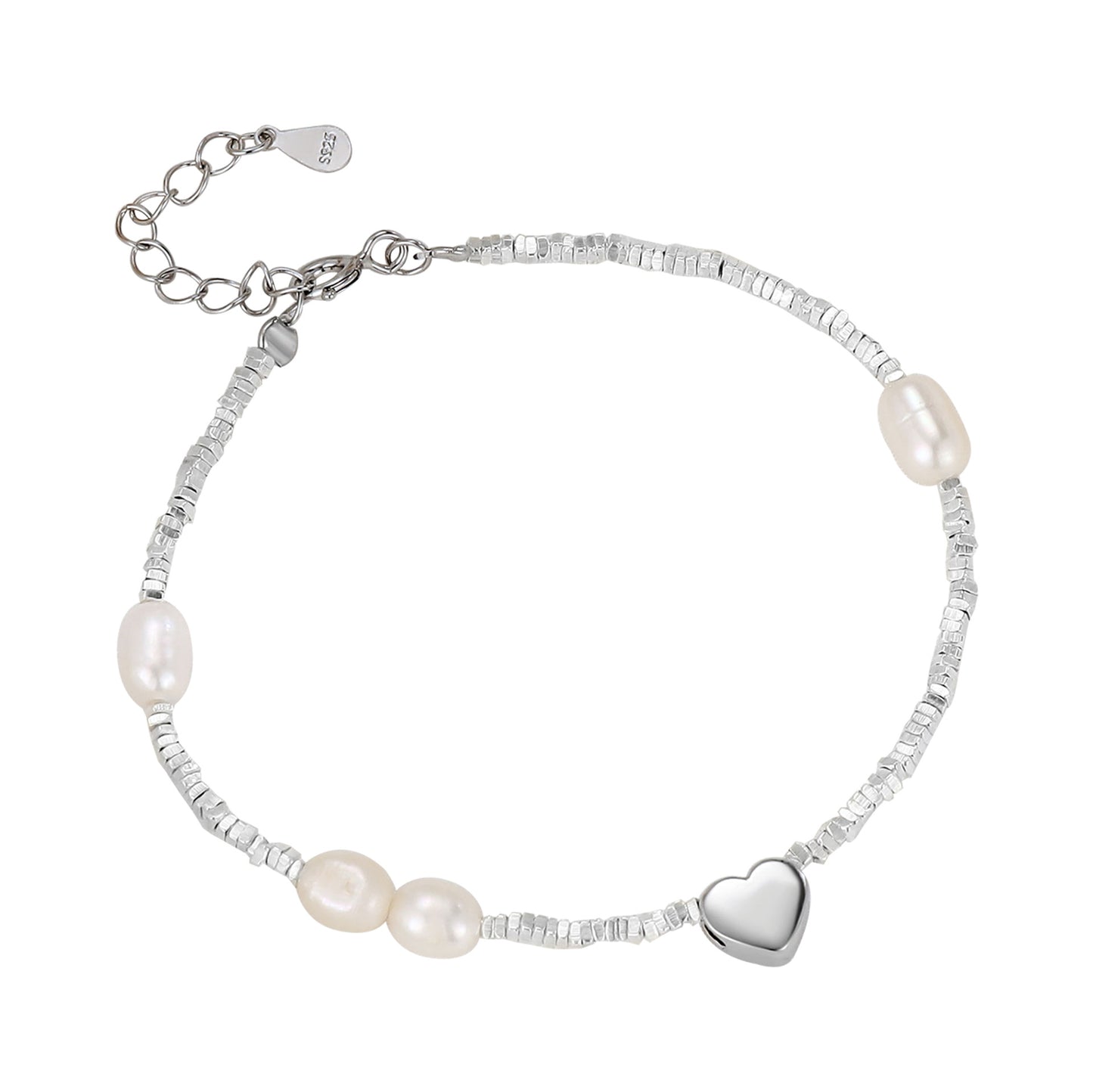 Bracelets coeur en perles d'eau douce en argent Sterling