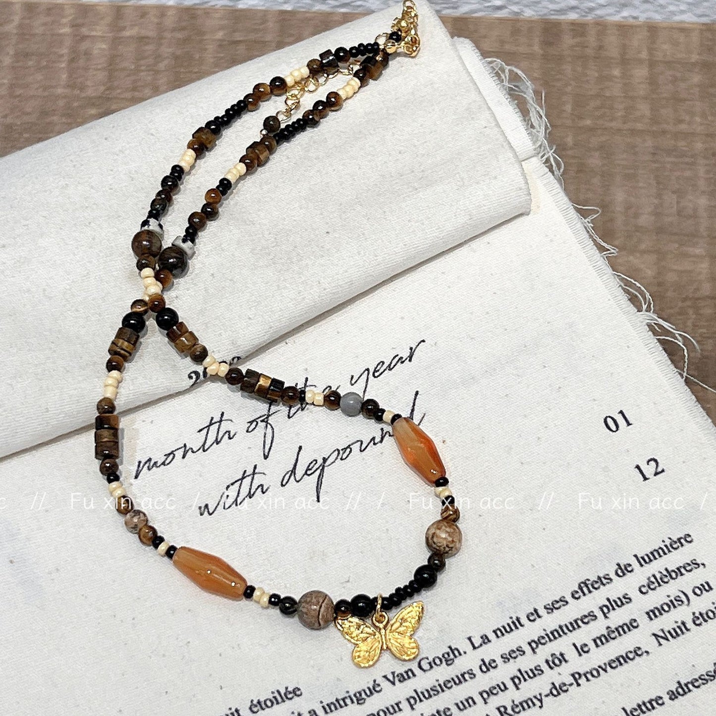 Women's Chinese Brown Natural Tigereye Beaded Agate Clavicle Necklaces