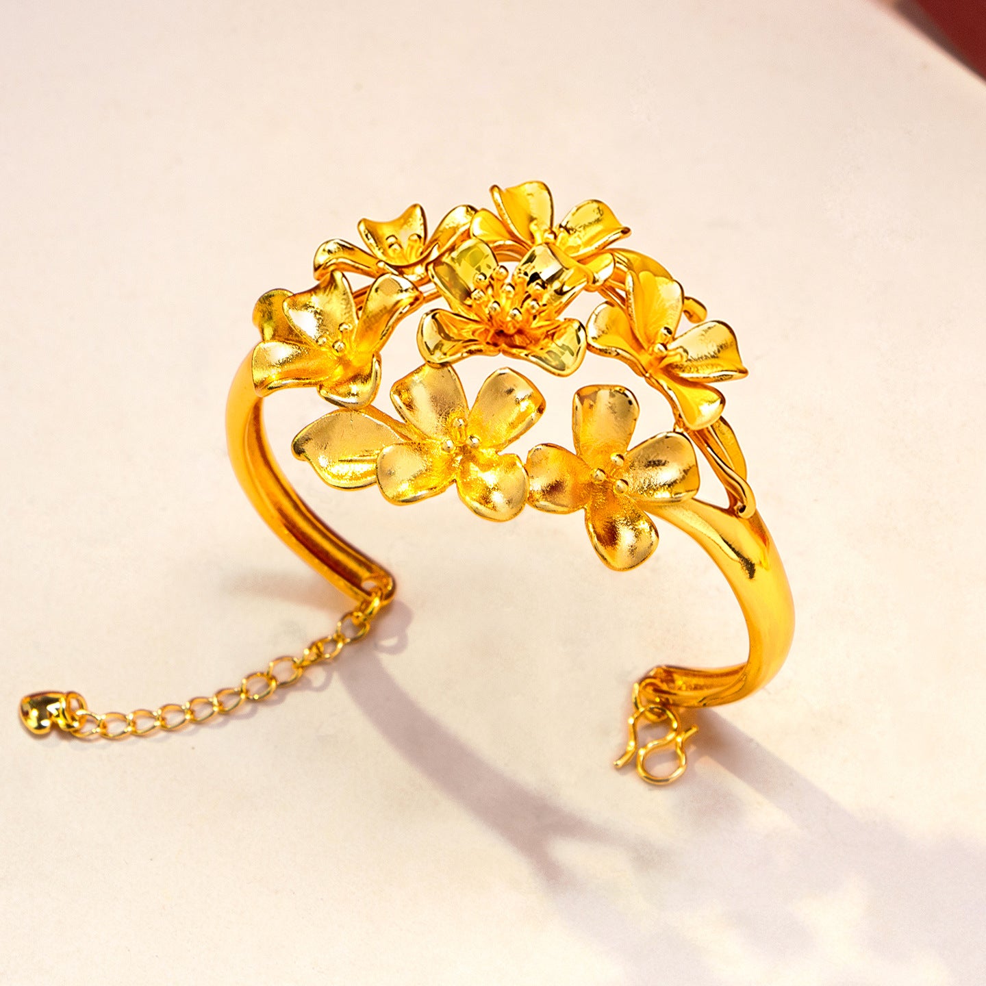 Women's Ancient Style Alluvial Gold Rich Peony Simulation Adjustable Opening Flower Bracelet