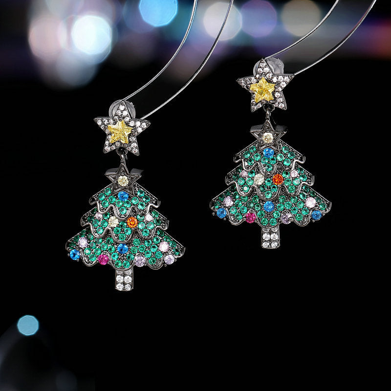 Colorful Zircon Inlaid High Sense Christmas Earrings