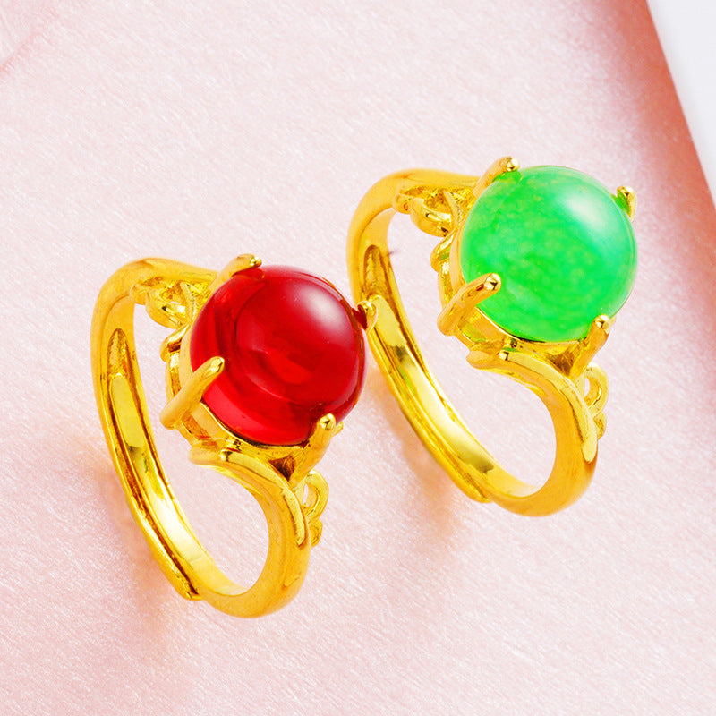Open Female Vietnam Placer Gold Brass Gold-plated Diamond Natural Stone Rings