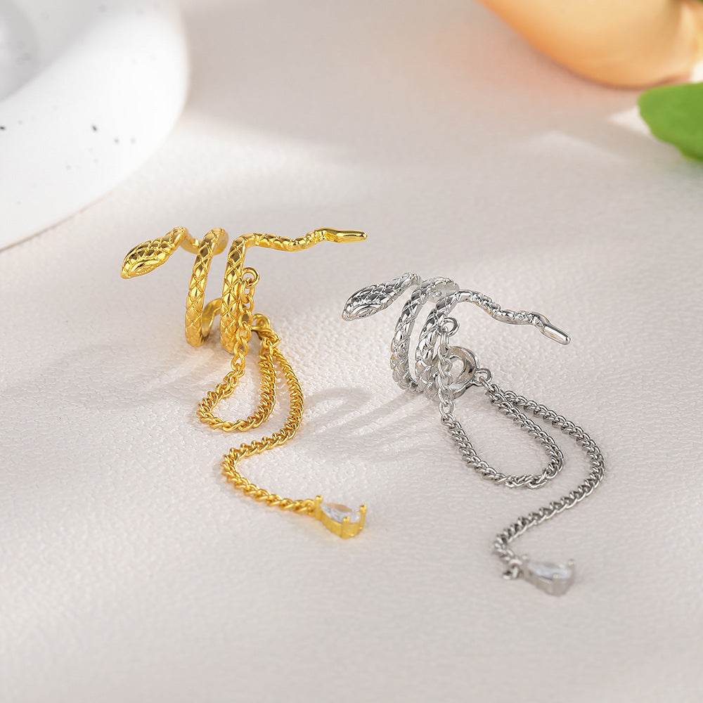 Men's Drop Zircon Tassel Chain Pseudo Simulated Earrings