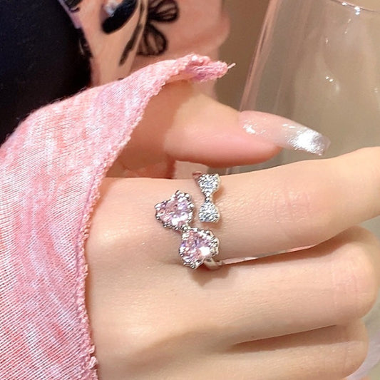 Bow Zircon Female Autumn Design Opening Adjustable Rings